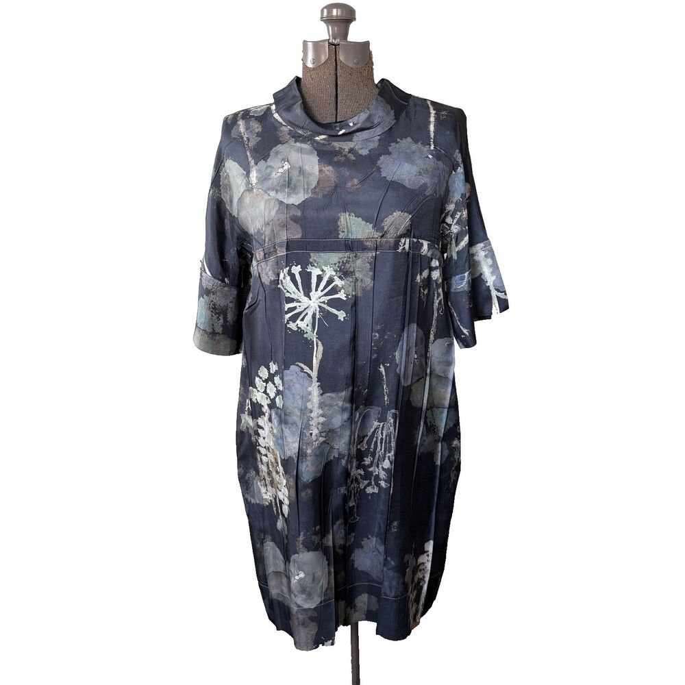 Cotelac Abstract Floral "Lichen"Empire Waist Midi Dress Cowl Neck Sz 2 Small NWT
